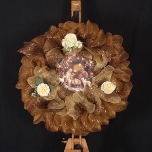 Deco Mesh Wreath with Baby Jesus in the Manger