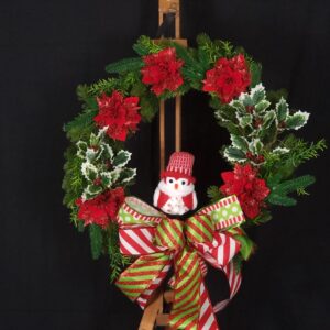 Christmas Wreath Featuring Owl, Holly and Poinsettia