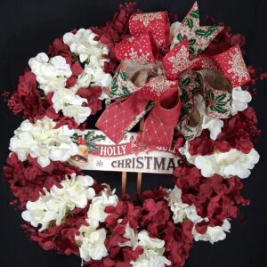 Red & Cream Christmas Floral Wreath – hand-made artificial wreath by Shamitay