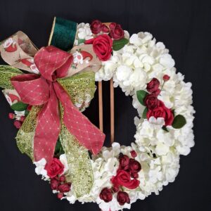Red Rose & Cream Floral Wreath – hand-made artificial wreath by Shamitay