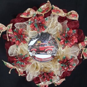 Red Truck Christmas Wreath – hand-made artificial wreath by Shamitay
