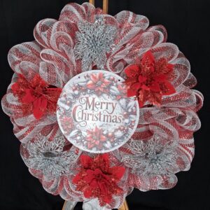 Red & Silver Christmas Wreath – hand-made artificial wreath by Shamitay