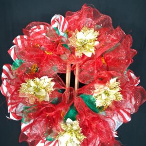 Red & Gold Christmas Wreath – hand-made artificial wreath by Shamitay